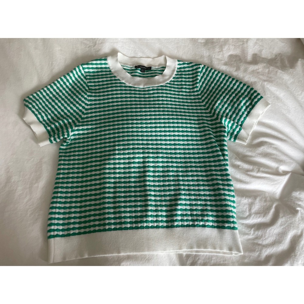 Adrianna Papell Green Striped Knit Top TennisCore Clean Girl Preppy-Size L